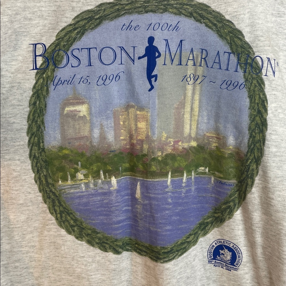 1996 Boston Marathon 100th Anniversary T-Shirt Gray Large Single Stitch NWT